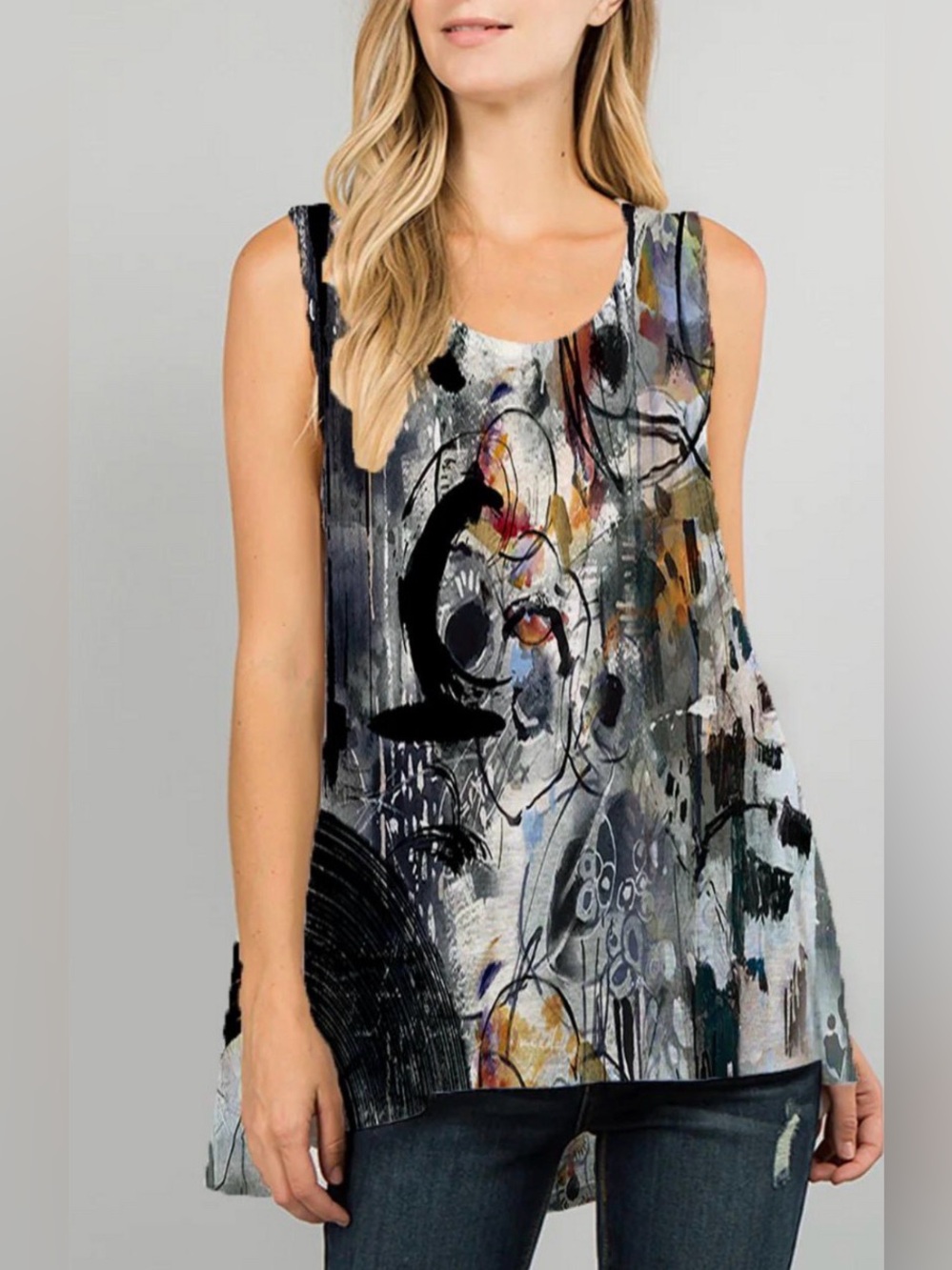 Papillon Blanc Multicolor Graffiti-Print Sleeveless Tunic